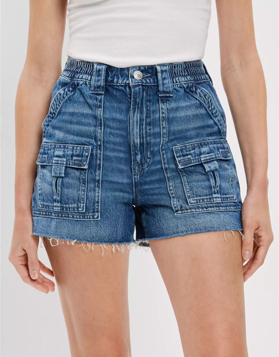 Shorts American Eagle AE Dreamy Drape Denim Highest Taille '90s Boyfriend Indigo Lavage Femme | OWK-25939180